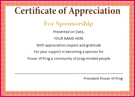 certificate of appreciation wording for sponsors sample church members