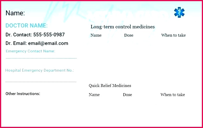Wallet Card Template Word Free Forklift Certification Download Medical Asthma Emergency Training
