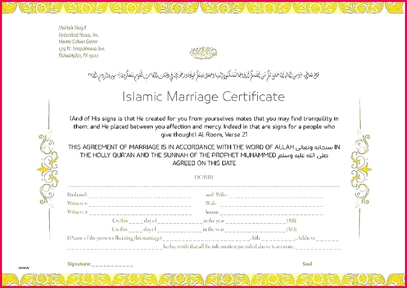 Free Islamic Marriage Certificate Template Keepsake Fake Wedding