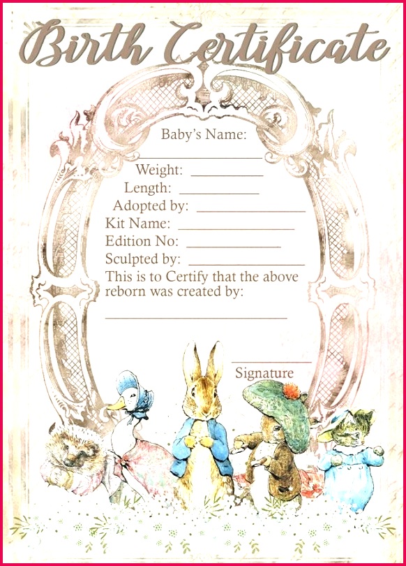 reborn doll birth certificate girl peter rabbit friends template free detail