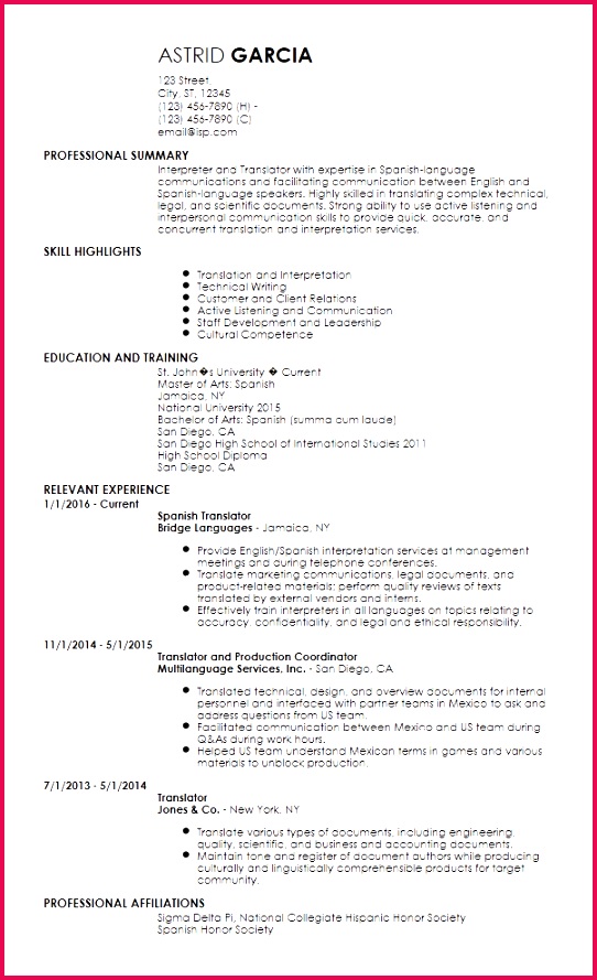 entry level resume translator