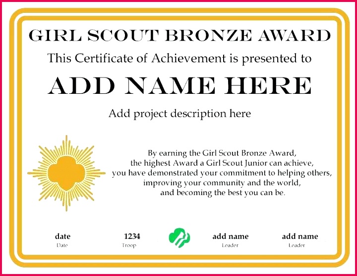 bronze award certificate template girl scout junior printable editable deped