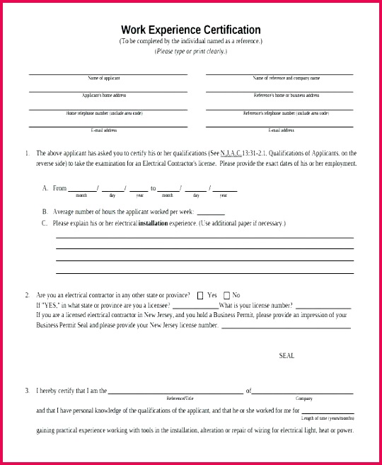 job experience certificate template example