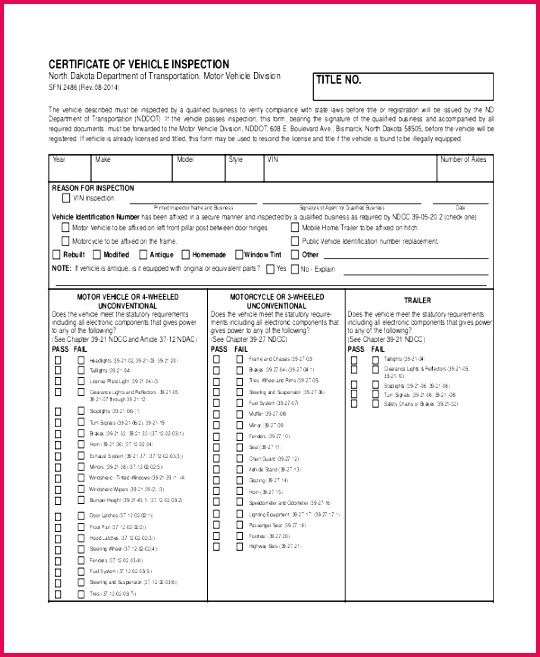 Vehicle Performance Inspection Certificate Template