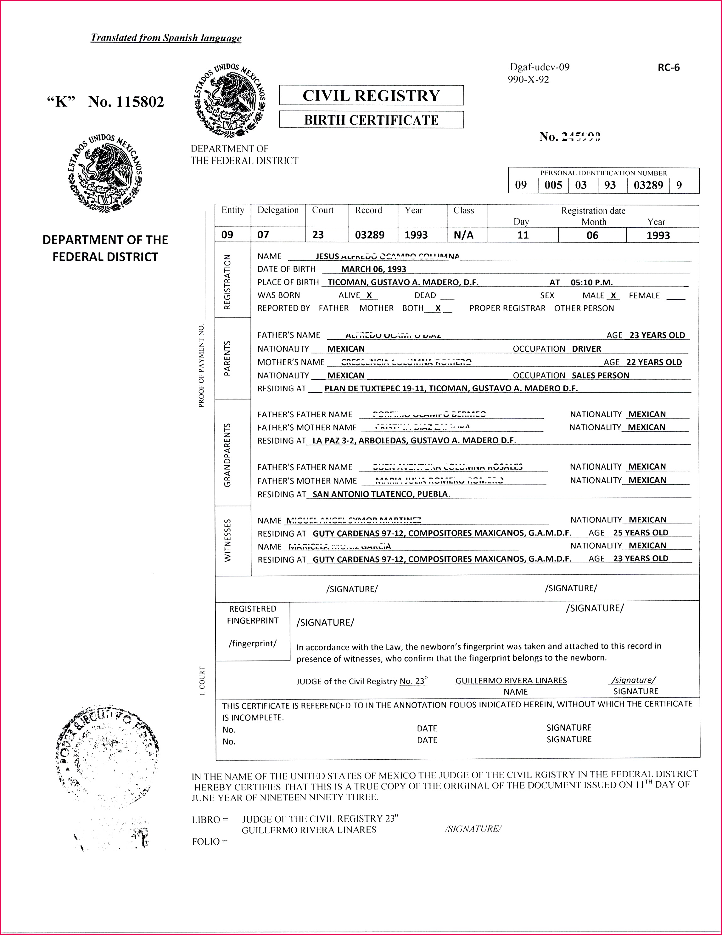Mexican Birth Certificate Translation Template Alive Marriage Certificate Translation Sample Russian
