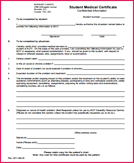 Medical Certificate Form for Student
