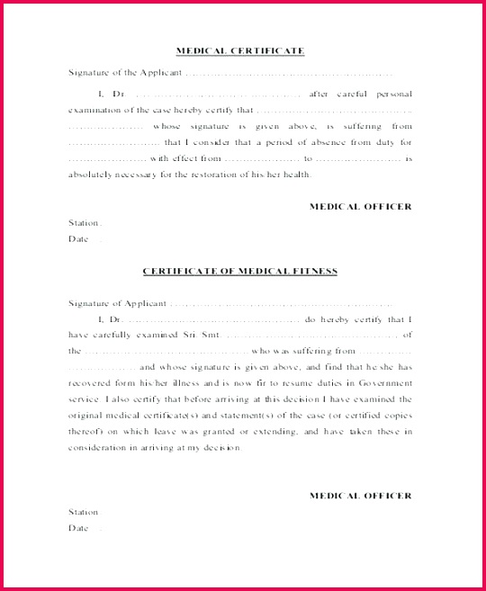 sample medical certificate from doctor template sick leave