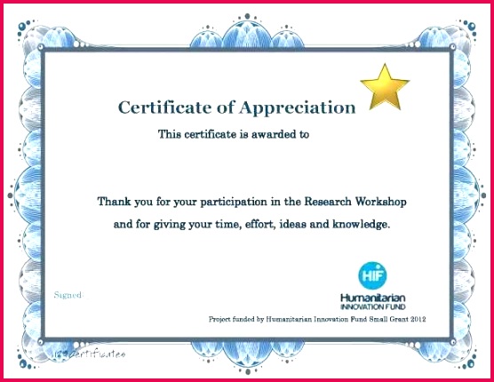 certificate of appreciation