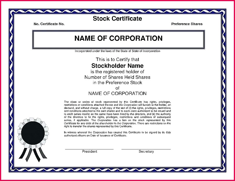 corporate stock certificate template of corporation the s c