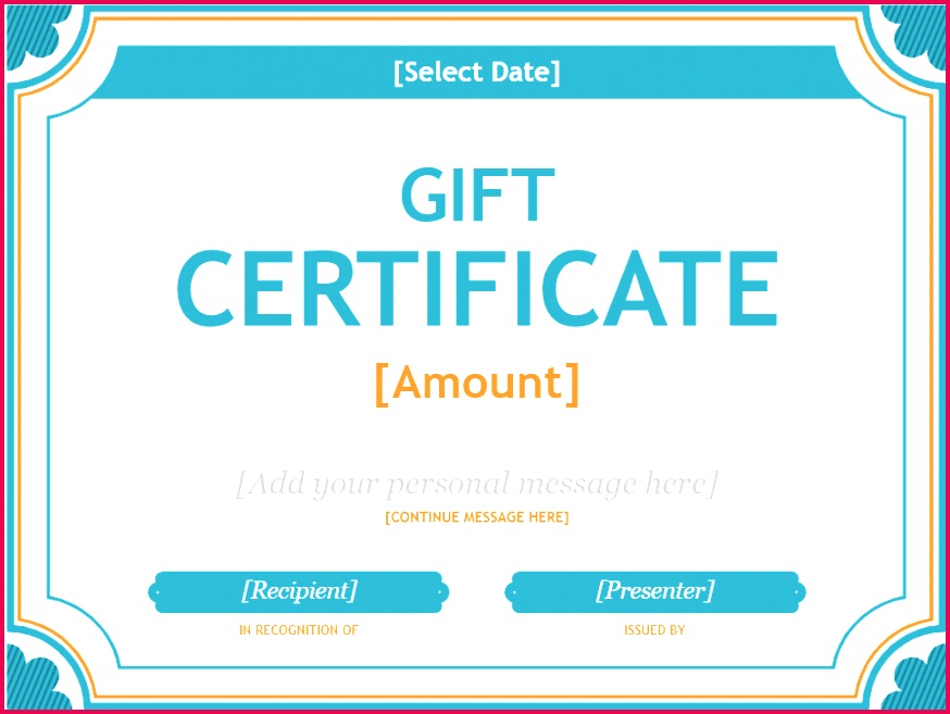 A Gift Certificate Template in Blue and Orange Microsoft