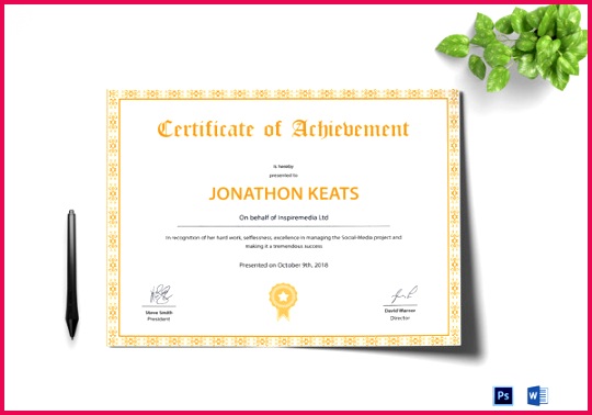 Achievement Certificate PSD Template