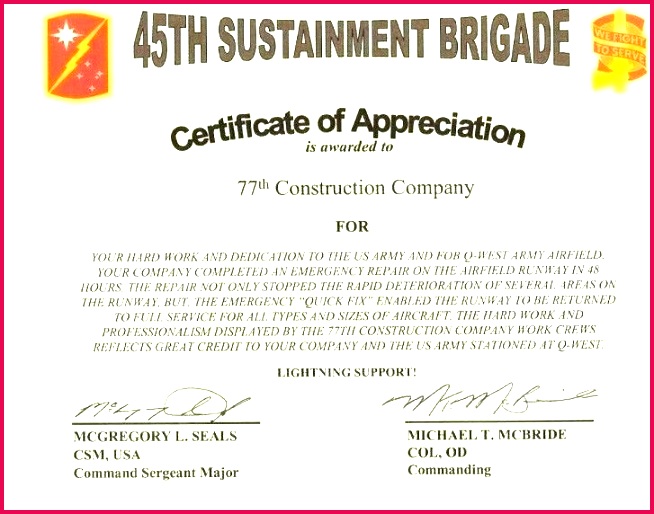 unique certificate appreciation template word design of army ppt