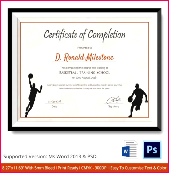 Basketball Certificate of pletion