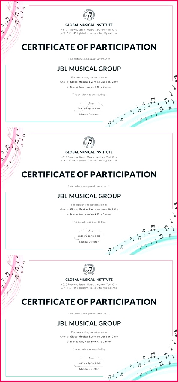 free choir certificate of participation note pinterest regarding certificate template word music
