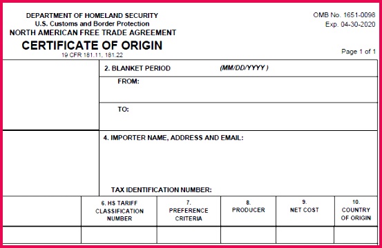 the latest nafta certificate of origin