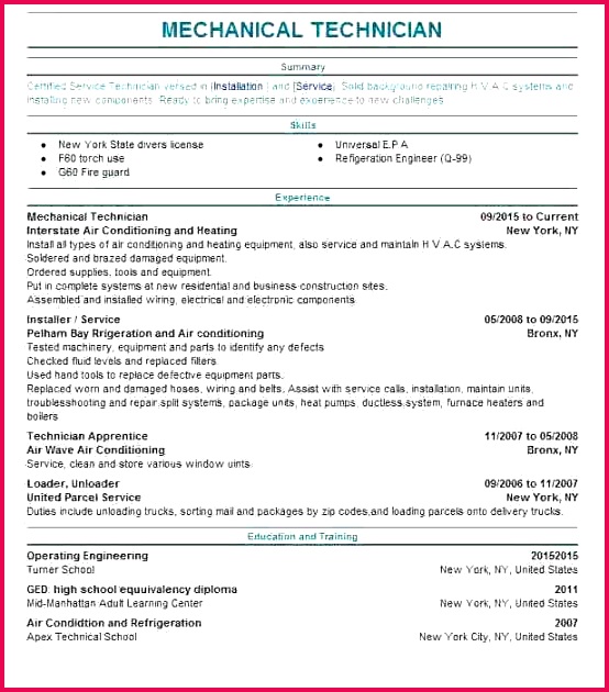 mechanical technician interstate air conditioning and heating resume sample example