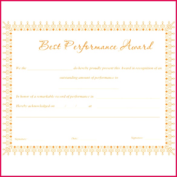 certificate of performance template
