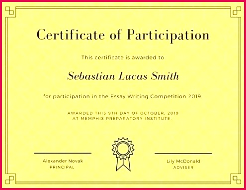 yellow and black medal participation certificate of template ppt free