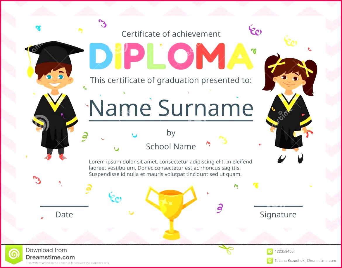 vector cartoon style template layout kids diploma certificate kindergarten school preschool children graduation robe
