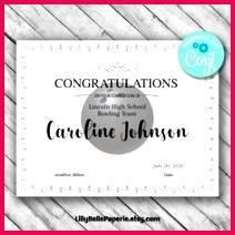 Editable Bowling Certificate Template Printable Certificate Template Bowling Team Certificate Template Personalized Diploma Certificate