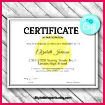 Editable Tennis Certificate Template Printable Certificate Template Tennis Certificate Template Personalized Diploma Certificate by