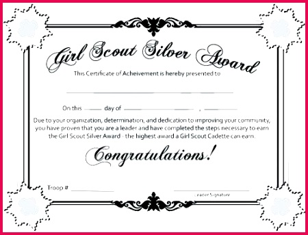 girl scout award certificate templates free printable bronze silver templat
