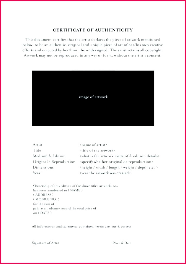 artist certificate of authenticity template custom free printable