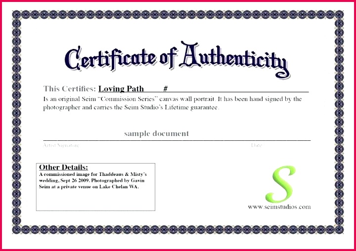 certificate of authenticity photography painting sample and photographer template cert