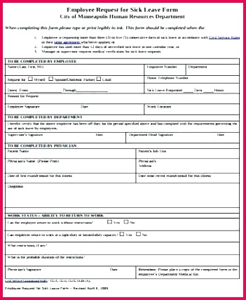 sick leave form template annual employee example templates note
