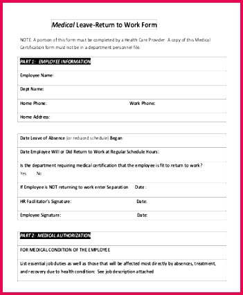 Sample Return to Work Form 9 Examples in Word PDF 351427 medical leave return to work form