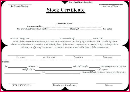 stock certificate template total authorized corporate share shareholder free tem