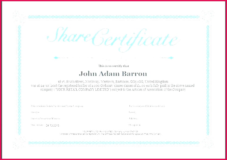 shareholder certificate