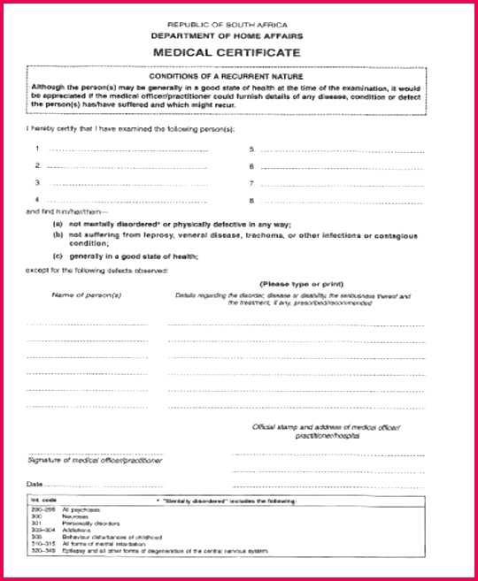 Medical Certificate Form Example