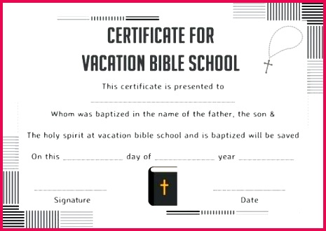 certificate for vacation bible school of pletion free printable sunday template