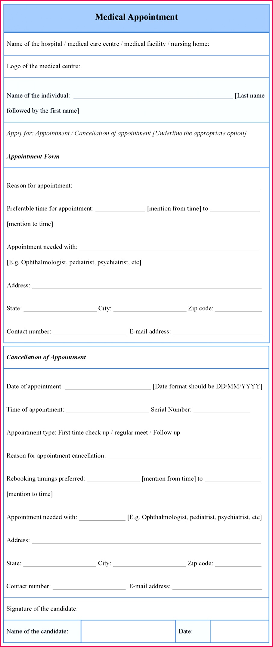 appointment reminder template medical appointment template