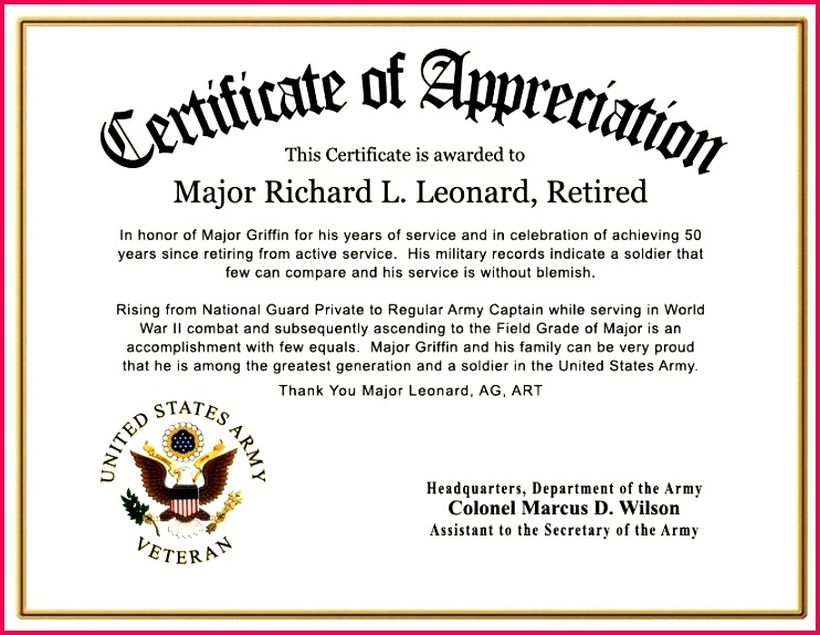 military certificate templates word template new free