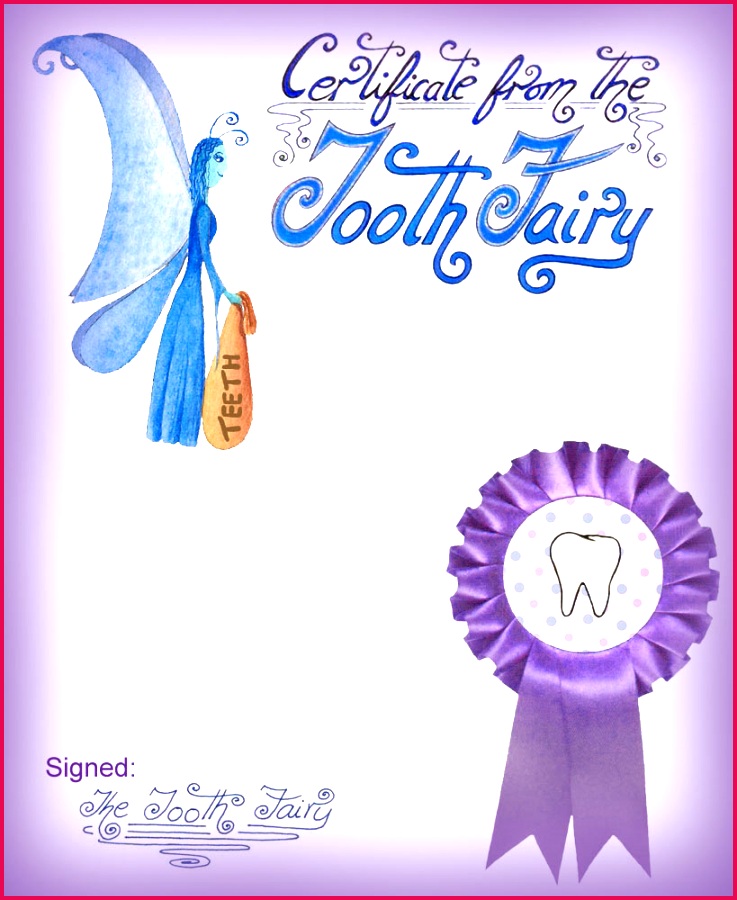 blank purple tooth fairy certificate