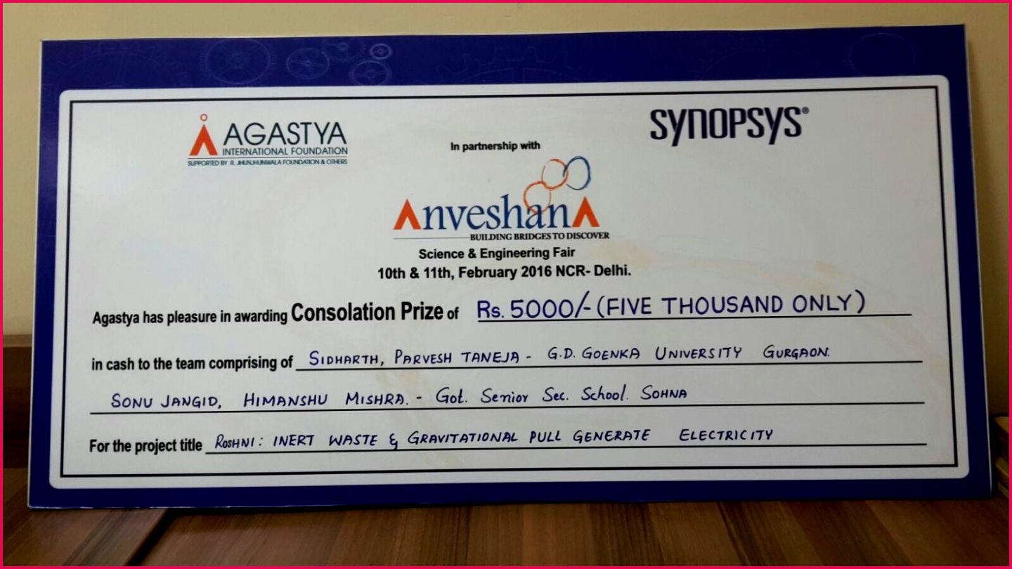 Cash Prize Certificate