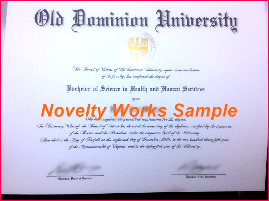 Sample Old Dominion University Diploma