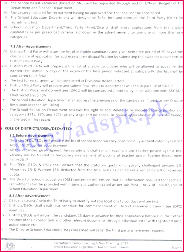 Sindh Education Department Recruitment Policy 2017 7