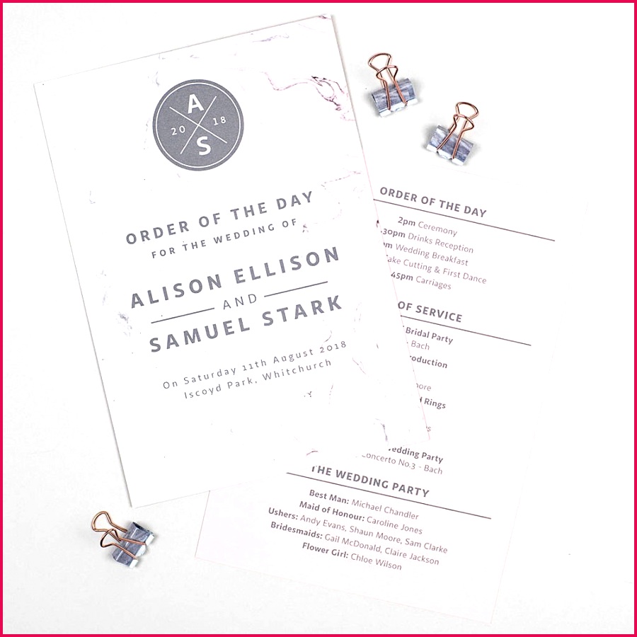 project pretty pink and grey marble order of the day program cards ae18cd8