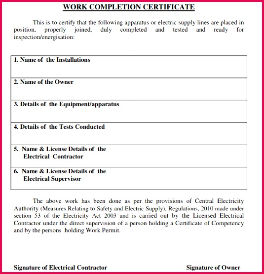 Work pletion Certificate Template 60