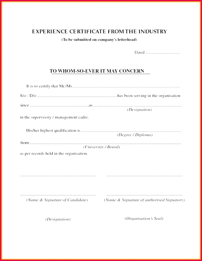 job experience certificate