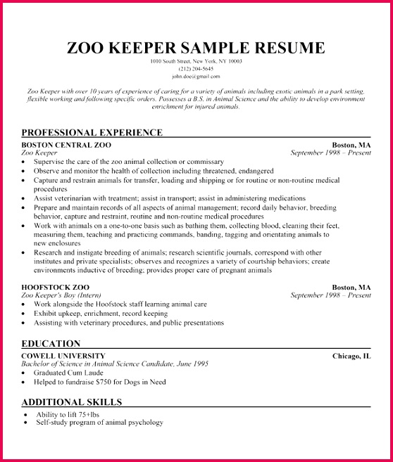 zookeeper resume examples examples resume resumeexamples how to write a zookeeper resume