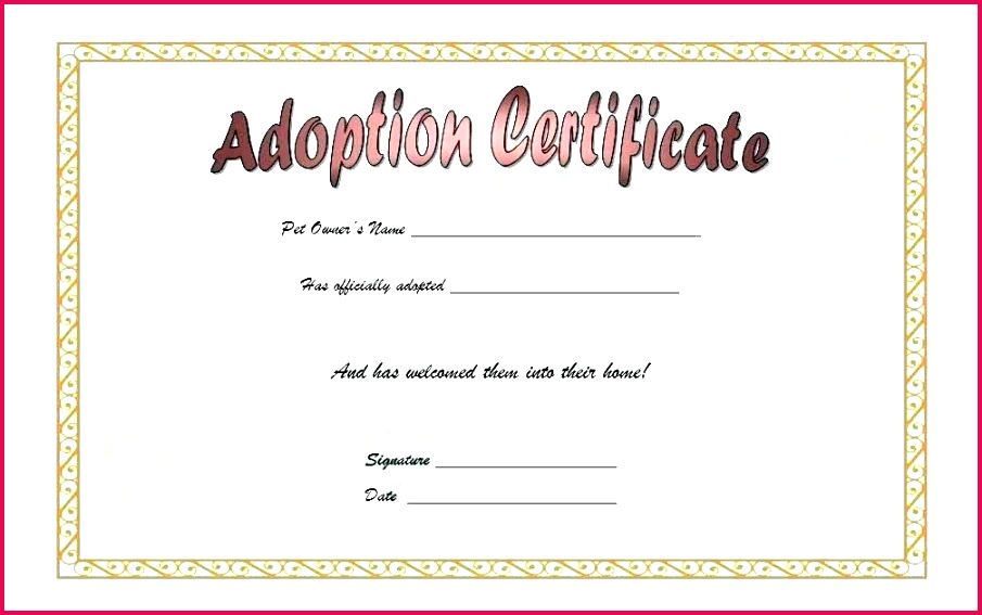 kitten certificate of adoption template word