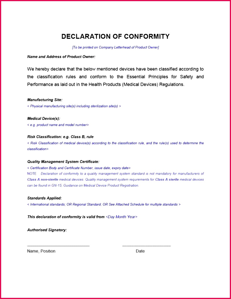 005 certificate of conformance template
