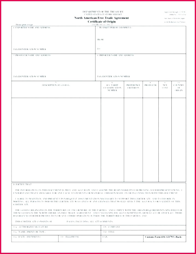 nice generic certificate of origin template us new