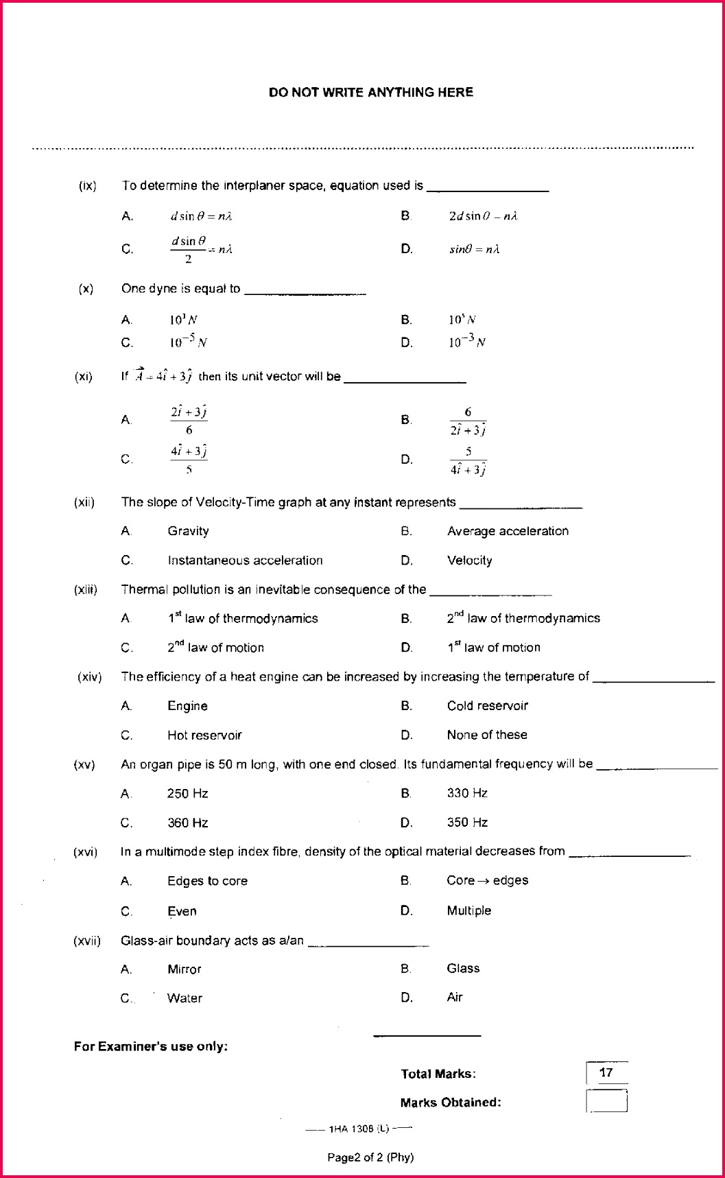Physics of HSSC Annual Examinations 2013 Part 1 page 002
