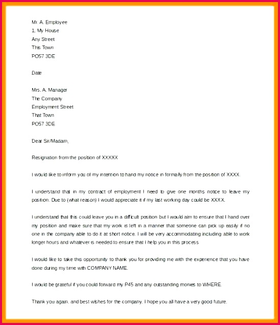 examples of handing in your notice period resignation letter example template