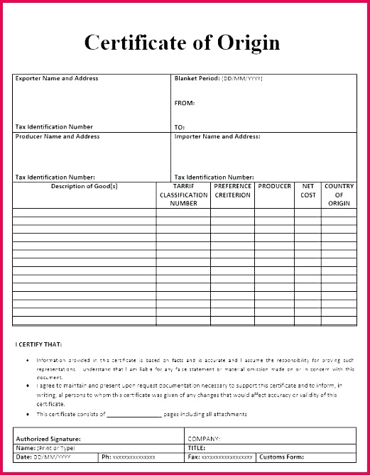 manufacturer nt of origin template certificate excel inspirational form beautiful index 8 manufacturers us luxury statement certificat